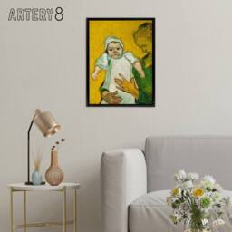 "Artery8 Madame Roulin & Her Baby Van Gogh Black Framed Canvas Wall Art in Yellow - Size: W12"" x H16""" - thumbnail 3