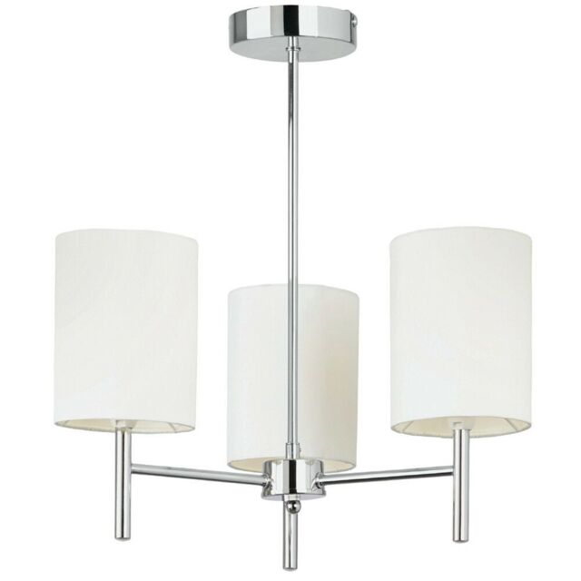 Loops Semi Flush Ceiling Light Chrome & White Silk Shade Modern 3 Bulb Pendant Lamp - image 1