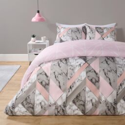 OHS Marble Duvet Cover Pillowcases Bedding Reversible Quilt Set Geo Soft in Pink - Size: Double