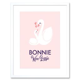 "Artery8 Wall Art Print Bonnie Wee Lassie New Baby Scottish Swan Framed Art in White - Size: W7"" x H9""" - thumbnail 1