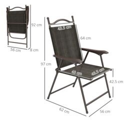 OUTSUNNY Folding Chairs Set w/ Armrest, Breathable Mesh Fabric Seat in Dark Brown - Size: 2 Pack - thumbnail 3