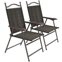 OUTSUNNY Folding Chairs Set w/ Armrest, Breathable Mesh Fabric Seat in Dark Brown - Size: 2 Pack - thumbnail 2