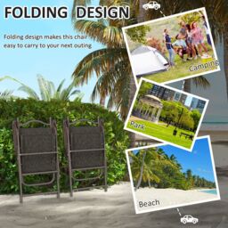 OUTSUNNY Folding Chairs Set w/ Armrest, Breathable Mesh Fabric Seat in Dark Brown - Size: 2 Pack - thumbnail 4