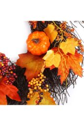 Living and Home 60cm Maple Leaf, Pumpkin Berry & Rattan Wreath with 2m LED Lights Fall Home Decoration in Orange - thumbnail 5