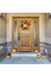 Living and Home 60cm Maple Leaf, Pumpkin Berry & Rattan Wreath with 2m LED Lights Fall Home Decoration in Orange - thumbnail 2