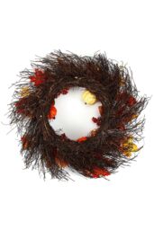 Living and Home 60cm Maple Leaf, Pumpkin Berry & Rattan Wreath with 2m LED Lights Fall Home Decoration in Orange - thumbnail 4