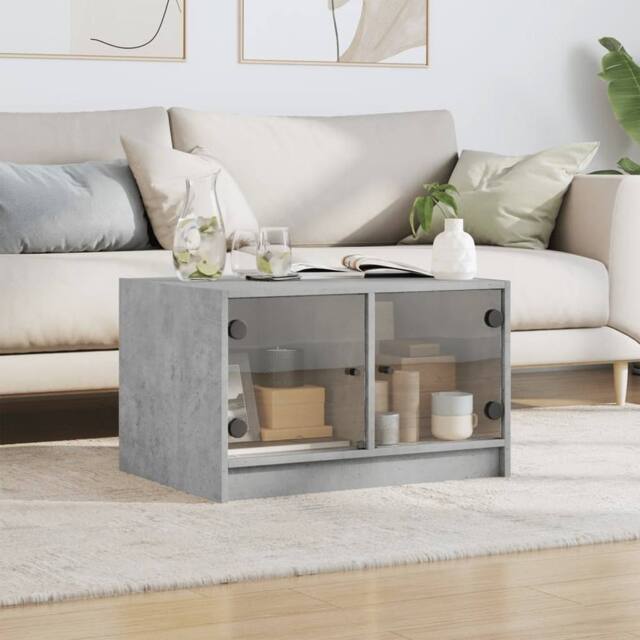 Berkfield Home Modern Coffee Table with Glass Doors Concrete Grey 68x50x42 cm - Size: 68 x 50 x 42 cm - image 1