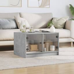 Berkfield Home Modern Coffee Table with Glass Doors Concrete Grey 68x50x42 cm - Size: 68 x 50 x 42 cm - thumbnail 1