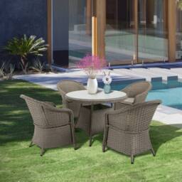 OUTSUNNY 5 Pieces Outdoor Patio PE Rattan Dining Set with Umbrella Hole & Cushions in Grey - thumbnail 1