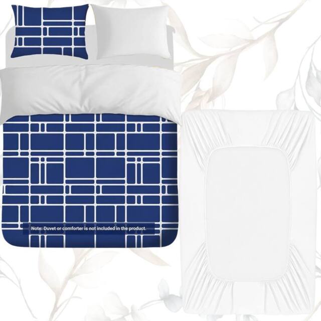 Grace Luxury 4 Pack Ultrasoft Duvet Cover Set with Fitted Sheet in Blue - Size: Single - image 1