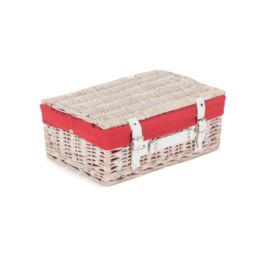 Red Hamper Wicker 35cm White Picnic Basket with Cotton Lining in Red - thumbnail 2