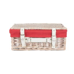 Red Hamper Wicker 35cm White Picnic Basket with Cotton Lining in Red - thumbnail 4