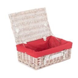 Red Hamper Wicker 35cm White Picnic Basket with Cotton Lining in Red - thumbnail 1