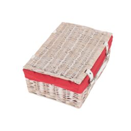 Red Hamper Wicker 35cm White Picnic Basket with Cotton Lining in Red - thumbnail 3