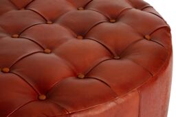 Orsina Elegant Design Round Buttoned Stool, Leather Upholstered Modern Bar Stool, Button Tufted Luxury Bar Stool in Brown - thumbnail 3