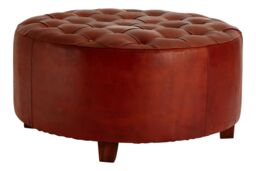 Orsina Elegant Design Round Buttoned Stool, Leather Upholstered Modern Bar Stool, Button Tufted Luxury Bar Stool in Brown - thumbnail 6
