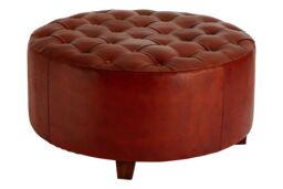 Orsina Elegant Design Round Buttoned Stool, Leather Upholstered Modern Bar Stool, Button Tufted Luxury Bar Stool in Brown - thumbnail 2