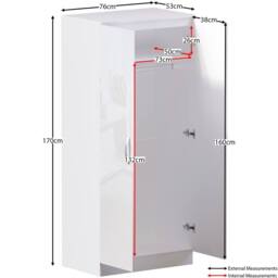 HD Designs Hulio 2 Door Wardrobe Storage MDF 1700 x 760 x 470 mm in White - thumbnail 2