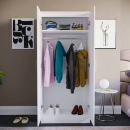 HD Designs Hulio 2 Door Wardrobe Storage MDF 1700 x 760 x 470 mm in White - thumbnail 3