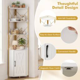 Costway Modern Corner Shelf 180cm Tall Corner Cabinet Bookshelf Display Rack in White - thumbnail 2