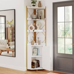 Costway Modern Corner Shelf 180cm Tall Corner Cabinet Bookshelf Display Rack in White - thumbnail 9