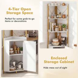 Costway Modern Corner Shelf 180cm Tall Corner Cabinet Bookshelf Display Rack in White - thumbnail 3