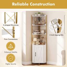 Costway Modern Corner Shelf 180cm Tall Corner Cabinet Bookshelf Display Rack in White - thumbnail 6