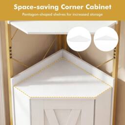 Costway Modern Corner Shelf 180cm Tall Corner Cabinet Bookshelf Display Rack in White - thumbnail 5