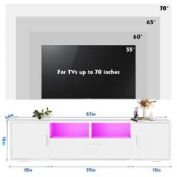 EONLION TV Stand 160cm High Gloss TV Unit Cabinet Sideboard in White - Size: 100 cm - thumbnail 3