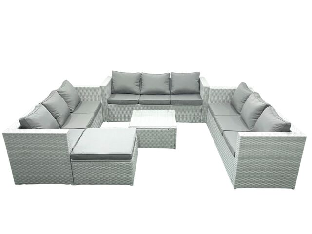 Fimous Rattan Garden Outdoor Furniture Set 10 Seater Rattan Garden Sofa Set with Big Footstool Light Grey Mixed - image 1