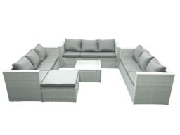 Fimous Rattan Garden Outdoor Furniture Set 10 Seater Rattan Garden Sofa Set with Big Footstool Light Grey Mixed - thumbnail 2