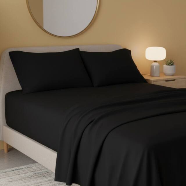 Snug City Flannelette Flat Sheet Soft Brushed Cotton Bedding for Warmth Comfort in Black - Size: Double - image 1