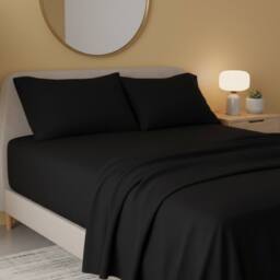 Snug City Flannelette Flat Sheet Soft Brushed Cotton Bedding for Warmth Comfort in Black - Size: Double - thumbnail 1