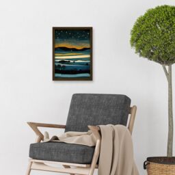 Artery8 Star Filled Twilight Landscape Painting Artwork Framed Wall Art Print A4 in Brown - thumbnail 2