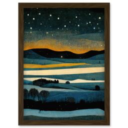 Artery8 Star Filled Twilight Landscape Painting Artwork Framed Wall Art Print A4 in Brown - thumbnail 1