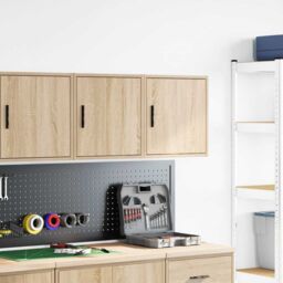 Berkfield Home Garage Wall Cabinets 2 pcs Sonoma Oak Engineered Wood in Brown - thumbnail 3