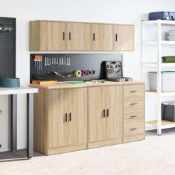 Berkfield Home Garage Wall Cabinets 2 pcs Sonoma Oak Engineered Wood in Brown - thumbnail 4