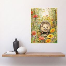 "Artery8 Wall Art Print Adorable Hedgehog in a Wildflower Meadow Watercolour Painting Kids Bedroom Cute Woodland Creature Poster - Size: W12"" x H16""" - thumbnail 2