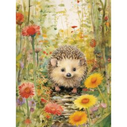 "Artery8 Wall Art Print Adorable Hedgehog in a Wildflower Meadow Watercolour Painting Kids Bedroom Cute Woodland Creature Poster - Size: W12"" x H16""" - thumbnail 1