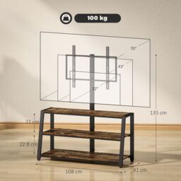 HOMCOM TV Stand Cabinet with Swivel Bracket for 32 - 70 Inch TVs in Brown - thumbnail 3
