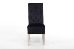 Modernique A Pair (x2) Velvet Tufted High Back Dining Chairs with Chrome Legs in Black - thumbnail 2
