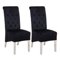 Modernique A Pair (x2) Velvet Tufted High Back Dining Chairs with Chrome Legs in Black - thumbnail 1