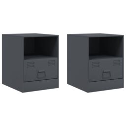 Berkfield Home Bedside Cabinets 2 pcs Anthracite 34.5x39x44 cm Steel in Black - thumbnail 2