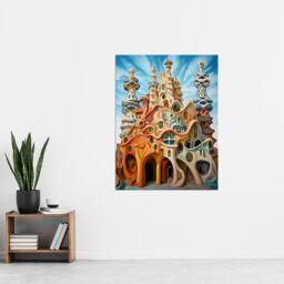 "Artery8 Antoni Gaudi Style Orange Pink Blue Architecture Artwork Extra Large XL Unframed Wall Art Poster Print - Size: W24"" x H32""" - thumbnail 4