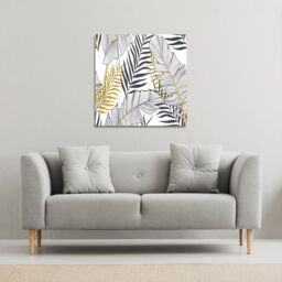 Benjamin Tate Design Gold & Black Leaves (Canvas Print) / 90 x 90 x 4cm in Natural - Size: 90 x 90 x 4 cm - thumbnail 1
