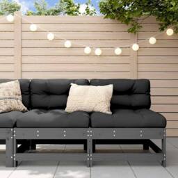Berkfield Home Middle Sofas with Cushions 2 pcs Grey Solid Wood Pine