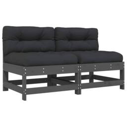 Berkfield Home Middle Sofas with Cushions 2 pcs Grey Solid Wood Pine - thumbnail 2