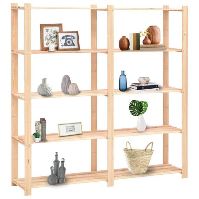 Berkfield Home 5-Tier Storage Racks 10 pcs 170x38x170 cm Solid Pinewood 500 kg in Beige - Size: 170 x 38 x 170 cm - image 1