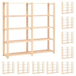 Berkfield Home 5-Tier Storage Racks 10 pcs 170x38x170 cm Solid Pinewood 500 kg in Beige - Size: 170 x 38 x 170 cm - thumbnail 2