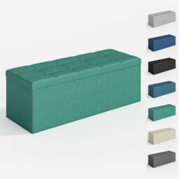 MCC Direct 110cm Large Rectangular Ottoman Foldable Storage Bench Upholstered in Green - thumbnail 1
